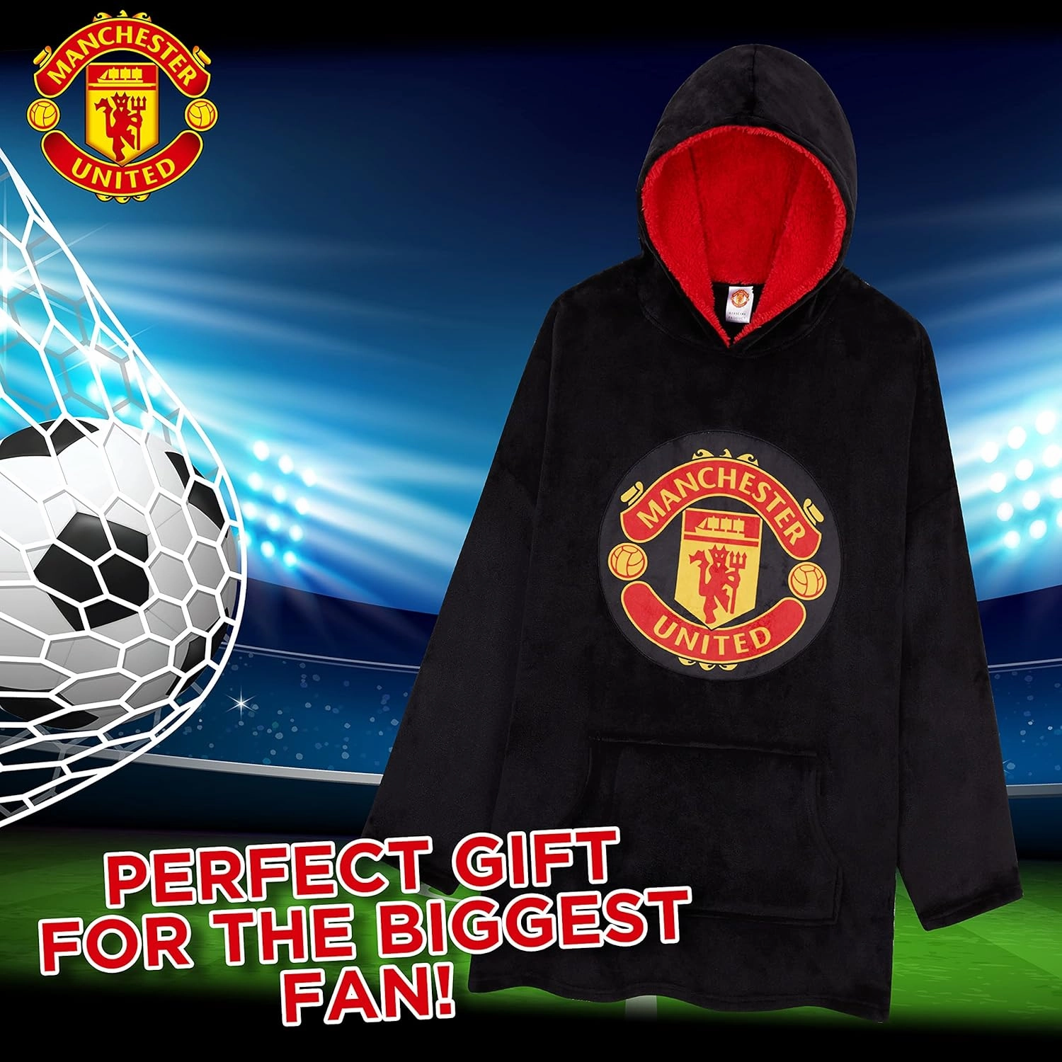 Manchester United F.C. Oversized Hoodie Blanket - Warm & Comfy for Men, Soft Fleece Football Hoodie