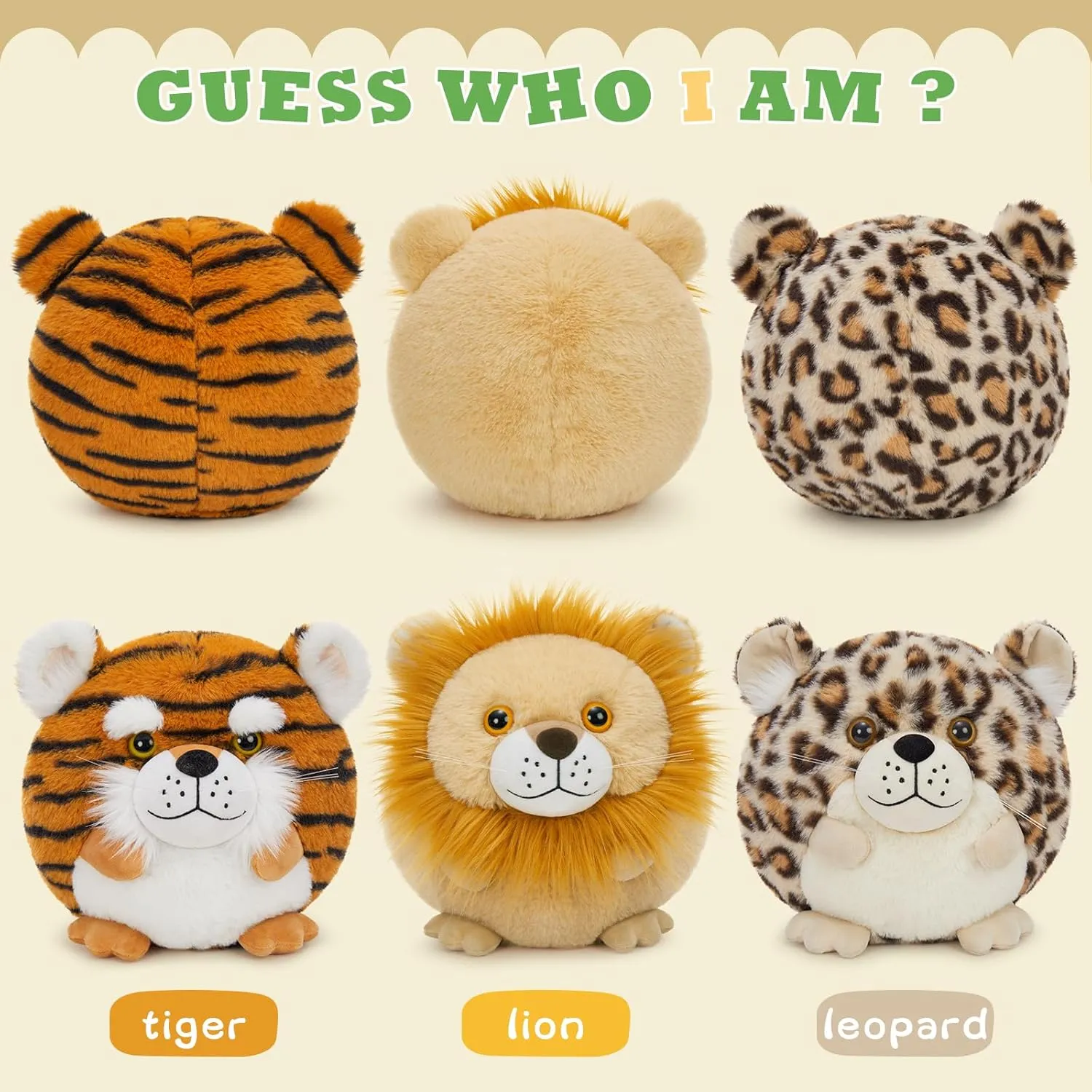 MaoGoLan 3 Pack Safari Stuffed Animals Bulk, 11'' Plush Lion Tiger Leopard Cheetah Toys Animal Shaped Throw Pillow for Teens Girls Kids Christmas Easter Valentine's Day Birthday Gift