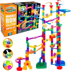 Marble Genius 200 pcs Glow Marble Run Track Race Super Set for Kids Age 4 , Glow in The Dark, STEM Educational Building Block, Color Instruction Manual, for Kids