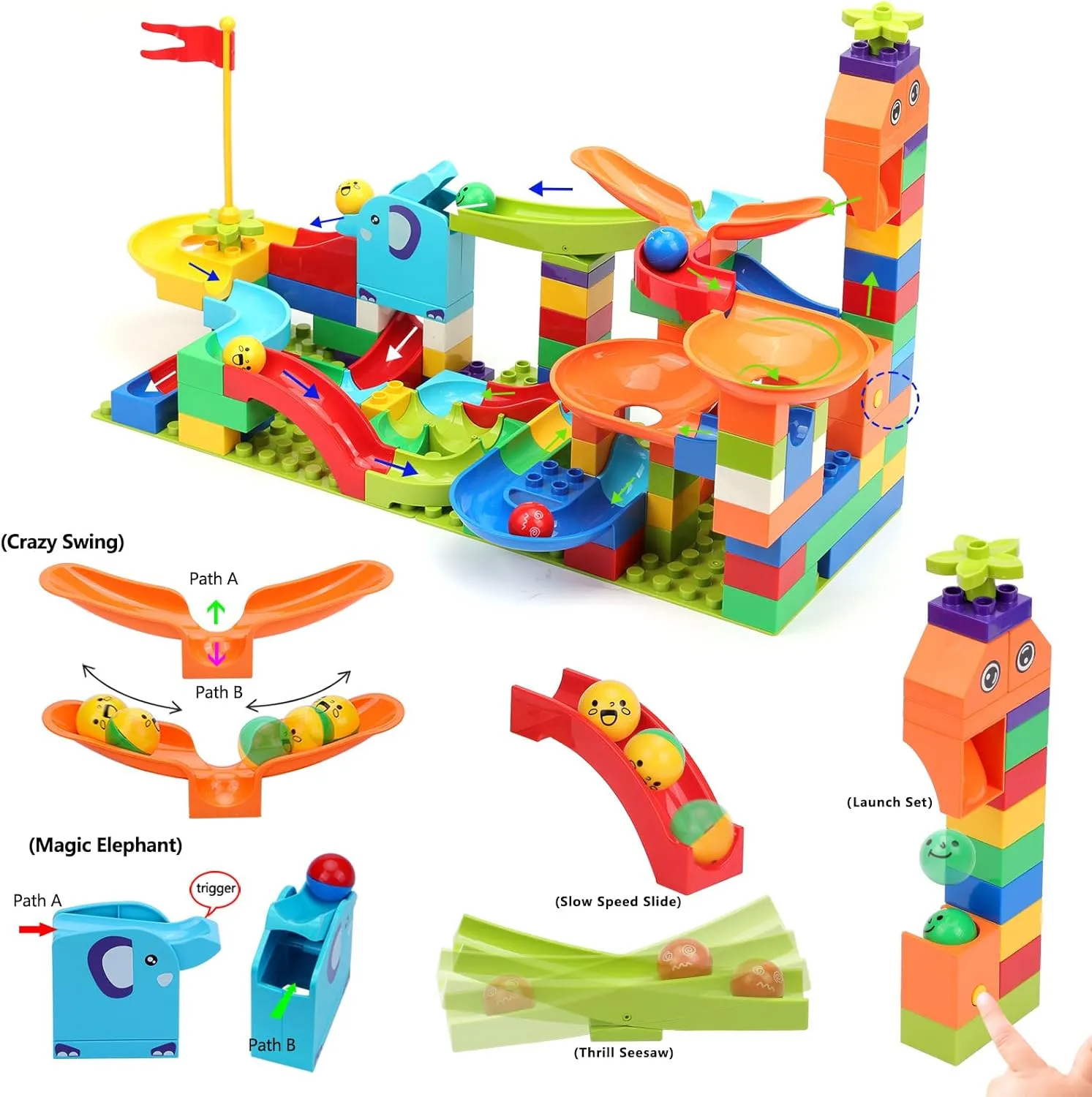 Marble Run Building Blocks for Kids: Upgrade Marbles Launcher Track Building Blocks - Learning STEM Toys for Kids Age 3 4 5 6 7 8 9  Preschool Home - Birthday Gift for Boys Girls