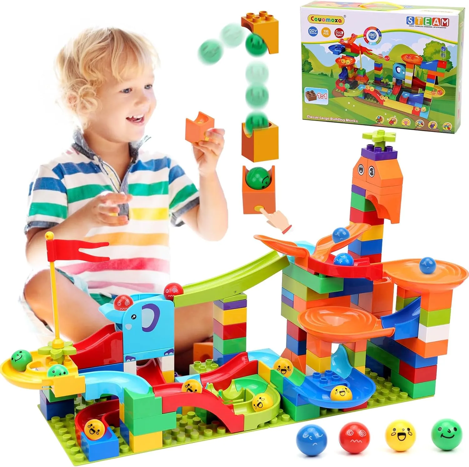 Marble Run Building Blocks for Kids: Upgrade Marbles Launcher Track Building Blocks - Learning STEM Toys for Kids Age 3 4 5 6 7 8 9  Preschool Home - Birthday Gift for Boys Girls