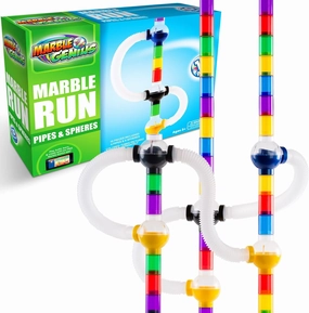 Marble Genius Marble Run Pipe & Sphere Accessory Add-on Set - 10 Pcs Total (4 Pipes, a Ramp, 5 Spheres), Alternating, Straight, & Tubes for Creating Exciting Mazes, Tracks, Runs, and Races