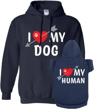 Matching Hoodies for Dogs and Humans - I Heart My Dog I Heart My Human Matching Pet and Owner
