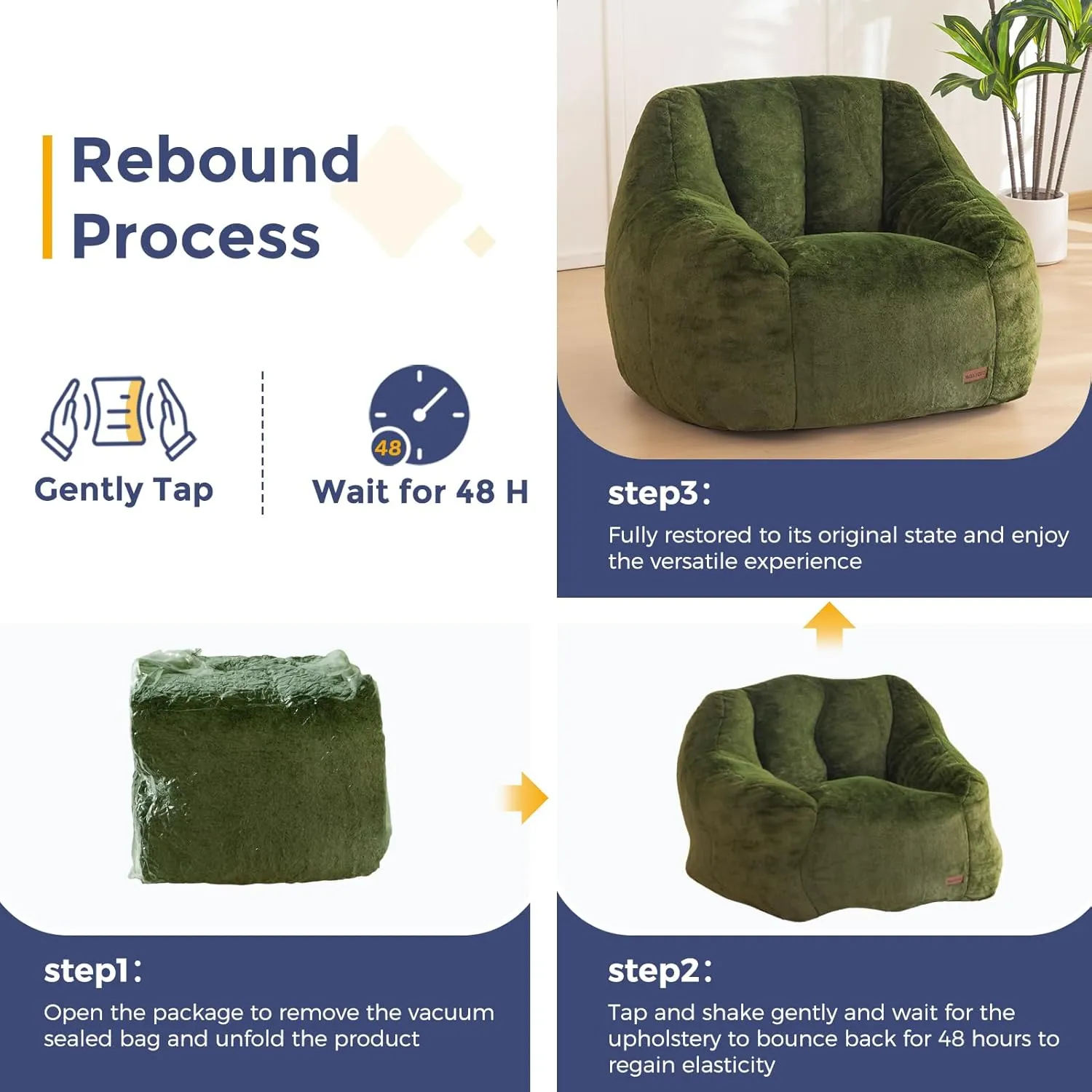 MAXYOYO Bean Bag Chair, Comfy Bean Bag Sofa with Back Support, Faux Fur Bean Bag Chair for Adults and Kids, Stuffed Floor Sofa for Living Room, Bedroom, Apartment, Green