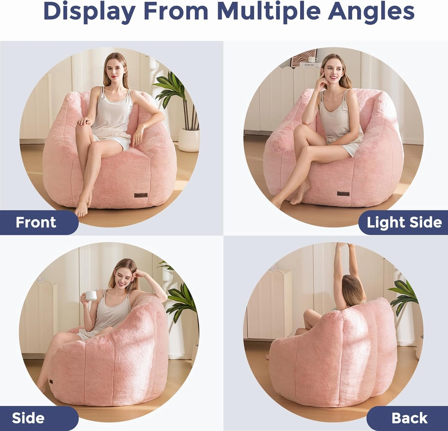MAXYOYO Bean Bag Chair, Comfy Bean Bag Sofa with Back Support, Faux Fur Bean Bag Chair for Adults and Kids, Stuffed Floor Sofa for Living Room, Bedroom, Apartment, Pink