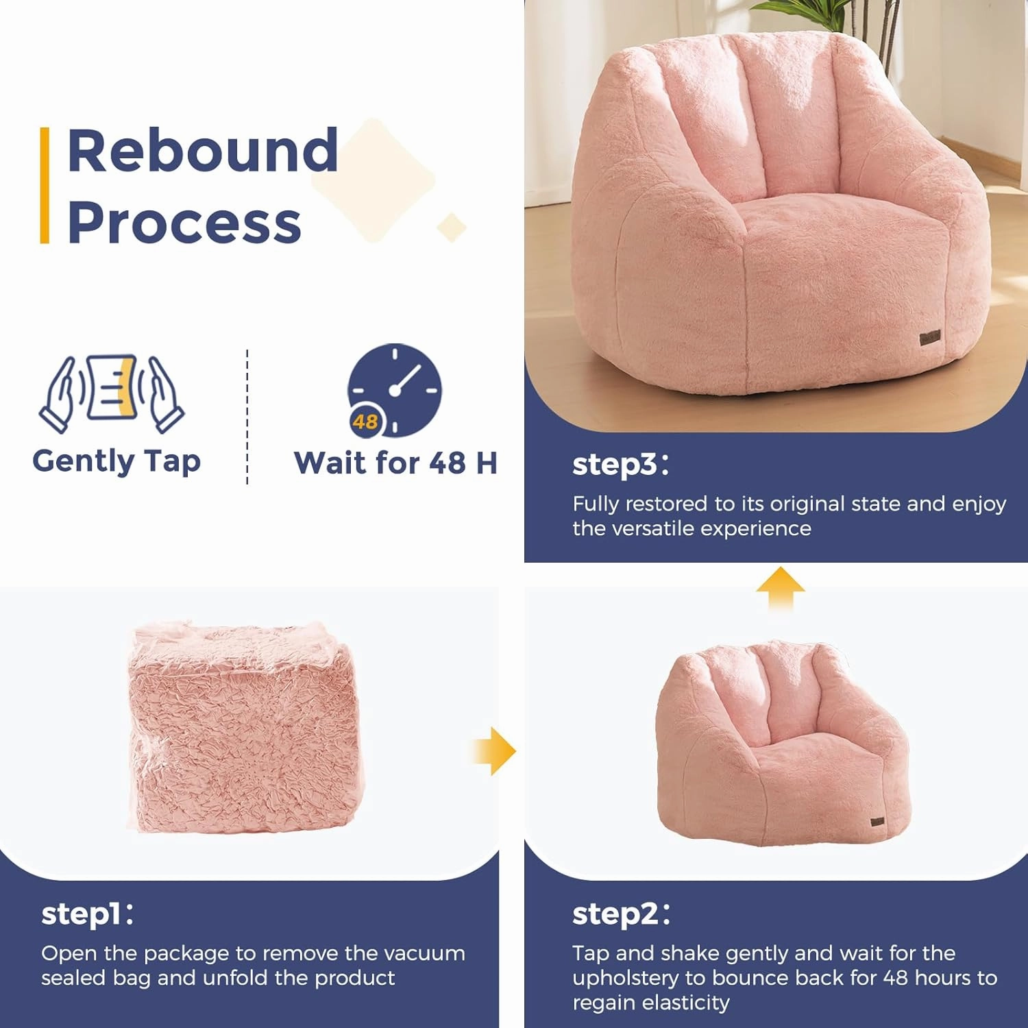 MAXYOYO Bean Bag Chair, Comfy Bean Bag Sofa with Back Support, Faux Fur Bean Bag Chair for Adults and Kids, Stuffed Floor Sofa for Living Room, Bedroom, Apartment, Pink