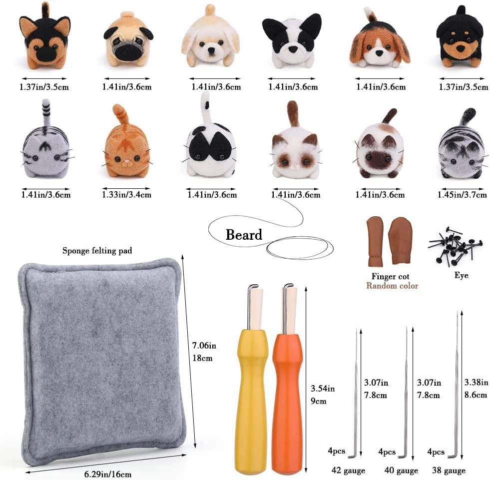 Mayboos Needle Felting Kit,12 Pieces Doll Making Wool Needle Felting Starter Kit with Instruction,Felting Foam Mat and DIY Needle Felting Supply for DIY Craft Animal Home Decoration Birthday Present