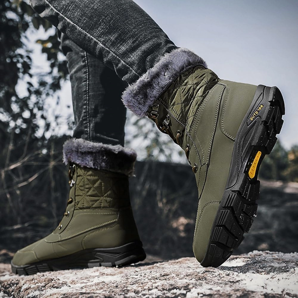 Maylrvjv Men's Snow Boots Warm Fur Lined Anti-Slip Wear-Resistant Comfy Walking Winter Outdoor Boot