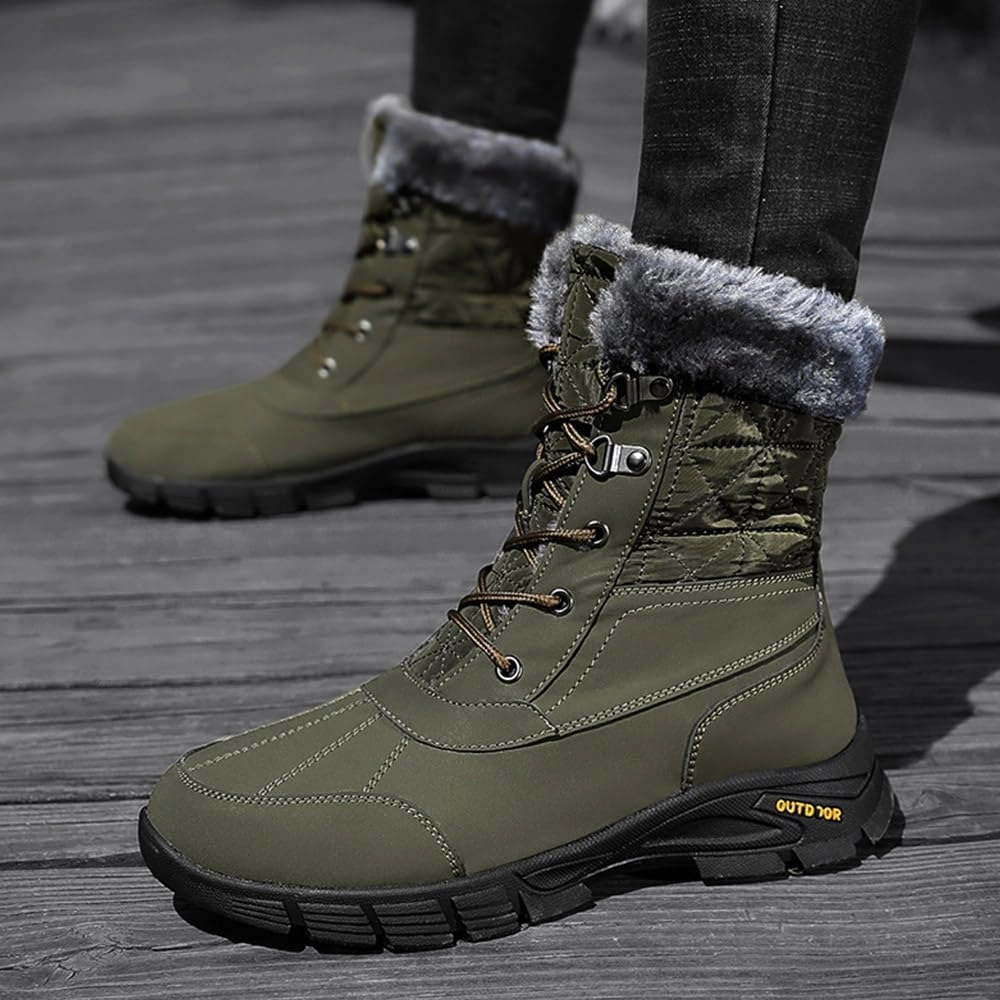 Maylrvjv Men's Snow Boots Warm Fur Lined Anti-Slip Wear-Resistant Comfy Walking Winter Outdoor Boot