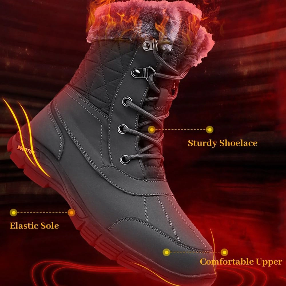 Maylrvjv Men's Snow Boots Warm Fur Lined Anti-Slip Wear-Resistant Comfy Walking Winter Outdoor Boot