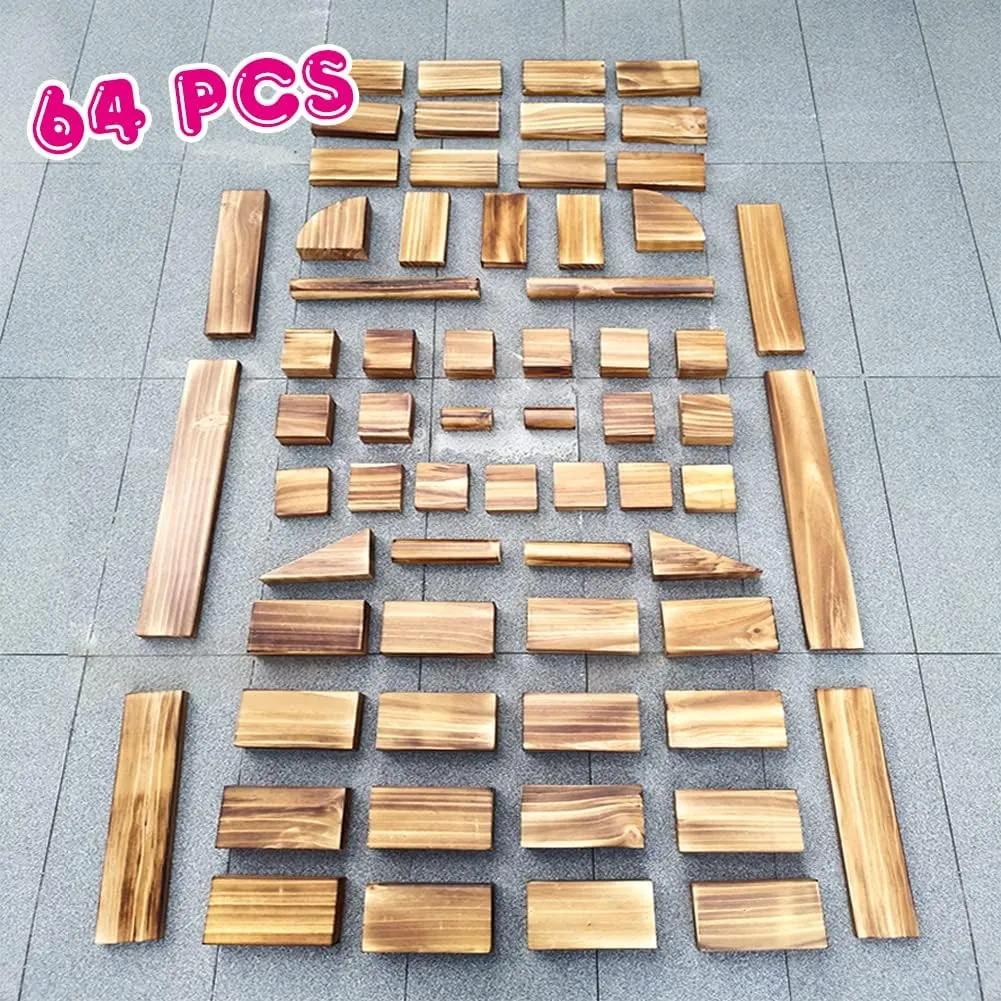 Mega Outdoor Carbonized Wooden Building Blocks Set 54 pcs for Kids Toddlers 3-12, Giant Carbonized Outside Wooden Blocks Playset for Kindergarten Yard, Jumbo Blocks (Giant Set 3#: 46.9 lbs(21.3kg)