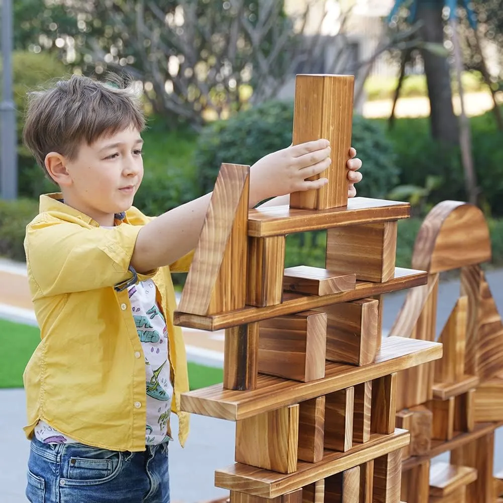 Mega Outdoor Carbonized Wooden Building Blocks Set 54 pcs for Kids Toddlers 3-12, Giant Carbonized Outside Wooden Blocks Playset for Kindergarten Yard, Jumbo Blocks (Giant Set 3#: 46.9 lbs(21.3kg)