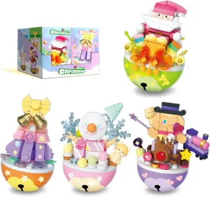MEIEST 4 PCS Christmas Building Blocks Sets,Festival Bricks Tumbler Toys for Kids,Cute Xmas Gifts & Home Decor