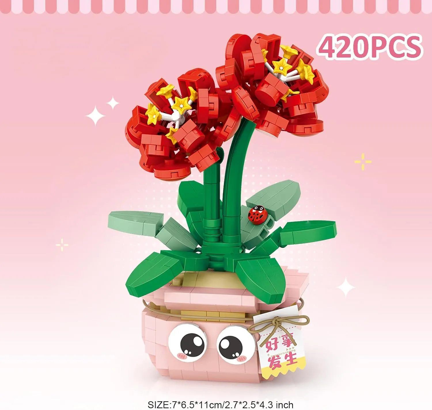 MEIEST 4 PCS Mini Flower Succulent Bonsai Building Blocks,Simulation Pot Plant Particle Botanical Collection Construction Building Bricks Toy,Home Decors (Series-3)