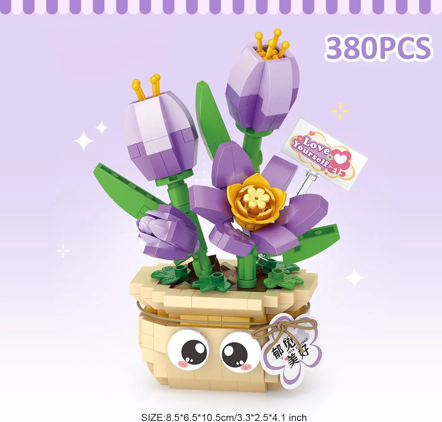MEIEST 4 PCS Mini Flower Succulent Bonsai Building Blocks,Simulation Pot Plant Particle Botanical Collection Construction Building Bricks Toy,Home Decors (Series-3)
