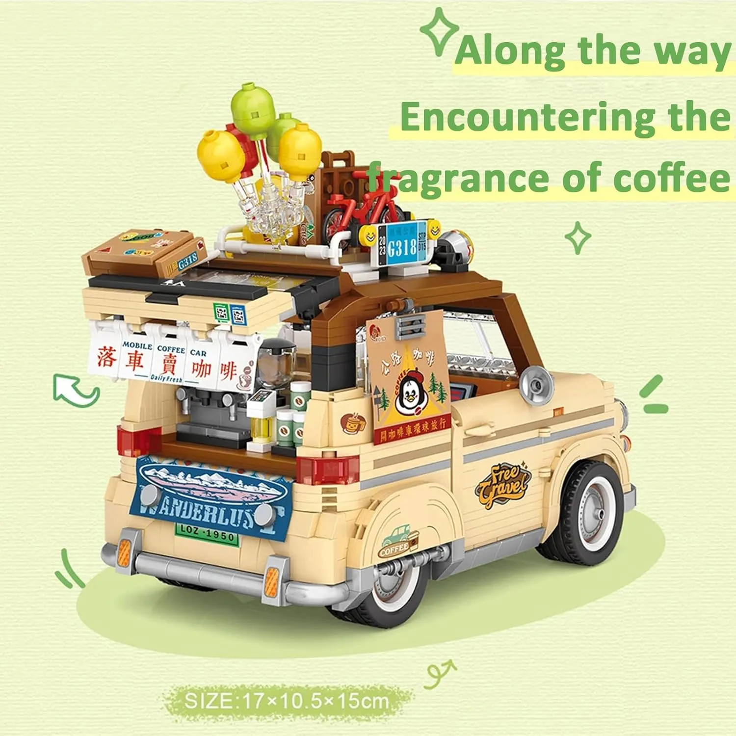 MEIEST Camping Building Blocks Set,Holiday Camper Collection Particle Construction Building Bricks Toy,Home Decor (Coffee Truck)