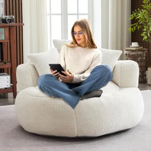 Memory Foam Bean Bag Chair, Comfy Bean Bag Chairs for Adults with Filling, Lazy Sofa with Soft Chenille Bean Bag Cover, Round Bean Bag Chair with Back Support & Adjustable Pillow, White
