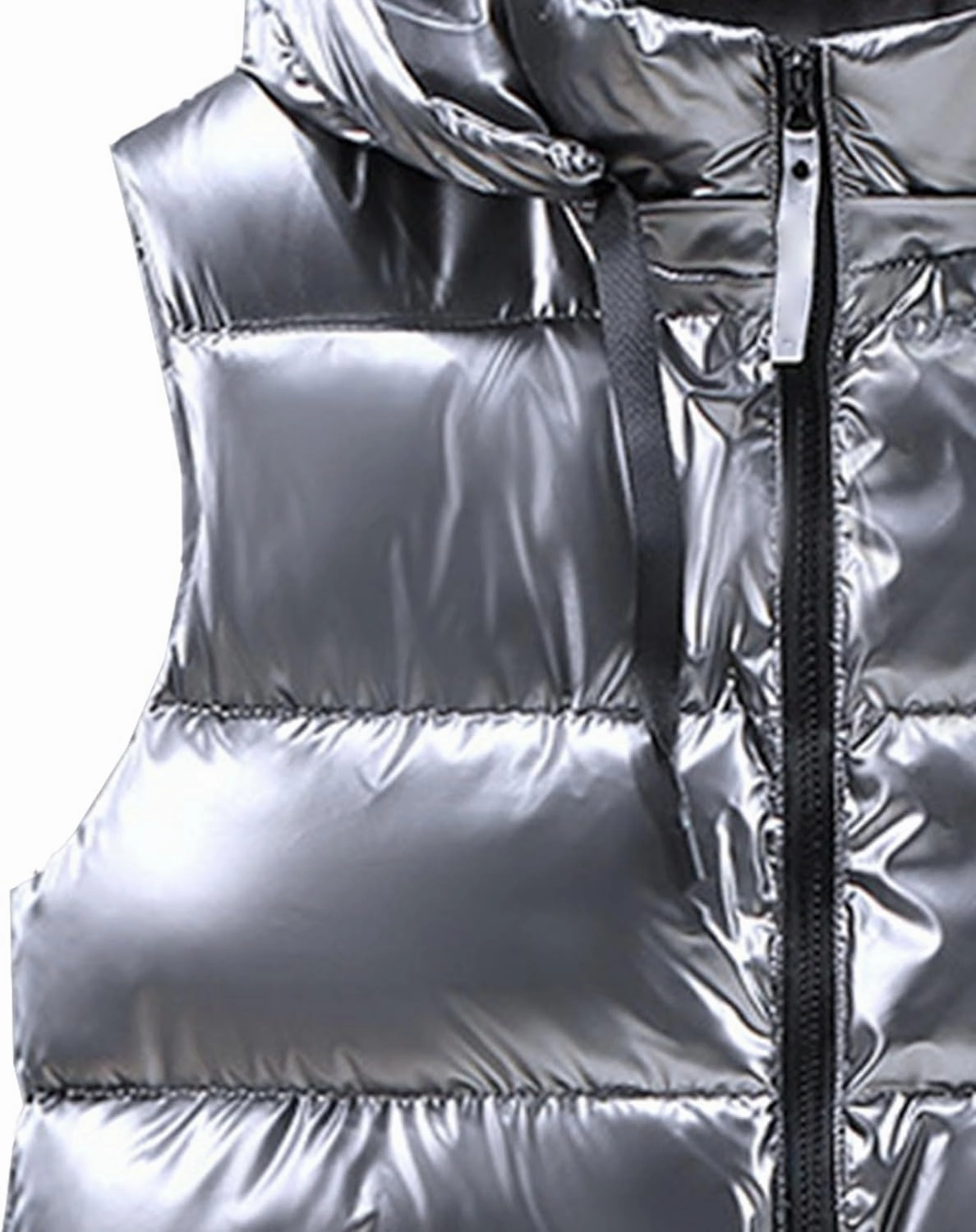 Men's Metallic Shiny Winter Vest Padded Sleeveless Zip Up Hooded Coat Warm Outdoor Thick Luxury Jacket Vest