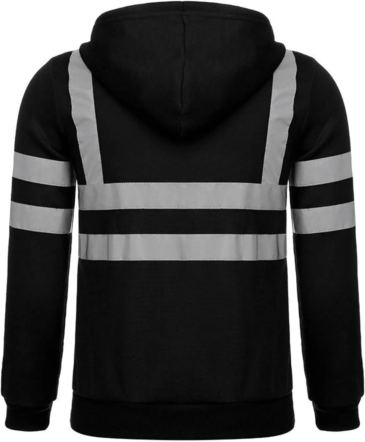 Mens High Visibility Hoodies Midweight Loose Fit Hooded Pullover Hoodie with Lime Reflective Stripes, Class 3 Safe