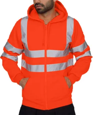 Mens High Visibility Hoodies Midweight Loose Fit Hooded Pullover Hoodie with Lime Reflective Stripes, Class 3 Safe