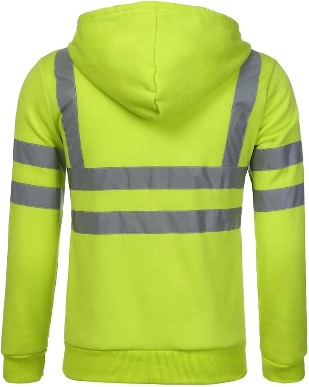 Mens High Visibility Hoodies Midweight Loose Fit Hooded Pullover Hoodie with Lime Reflective Stripes, Class 3 Safe