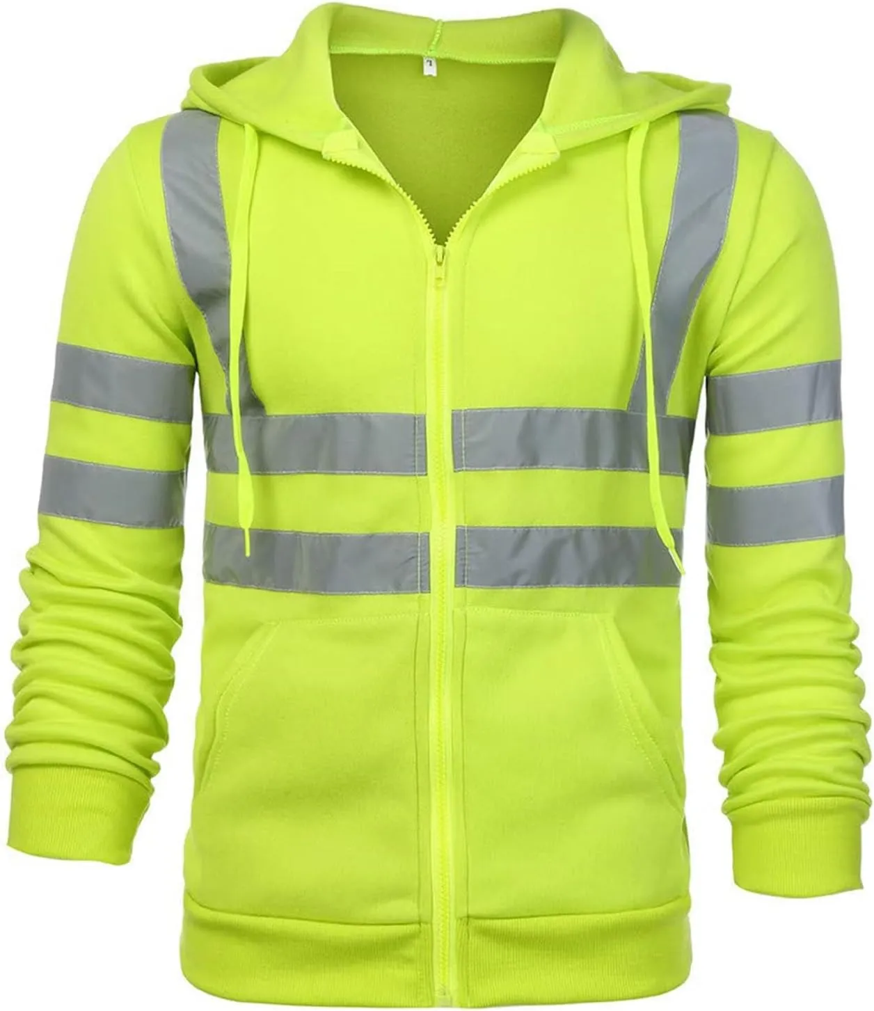 Mens High Visibility Hoodies Midweight Loose Fit Hooded Pullover Hoodie with Lime Reflective Stripes, Class 3 Safe