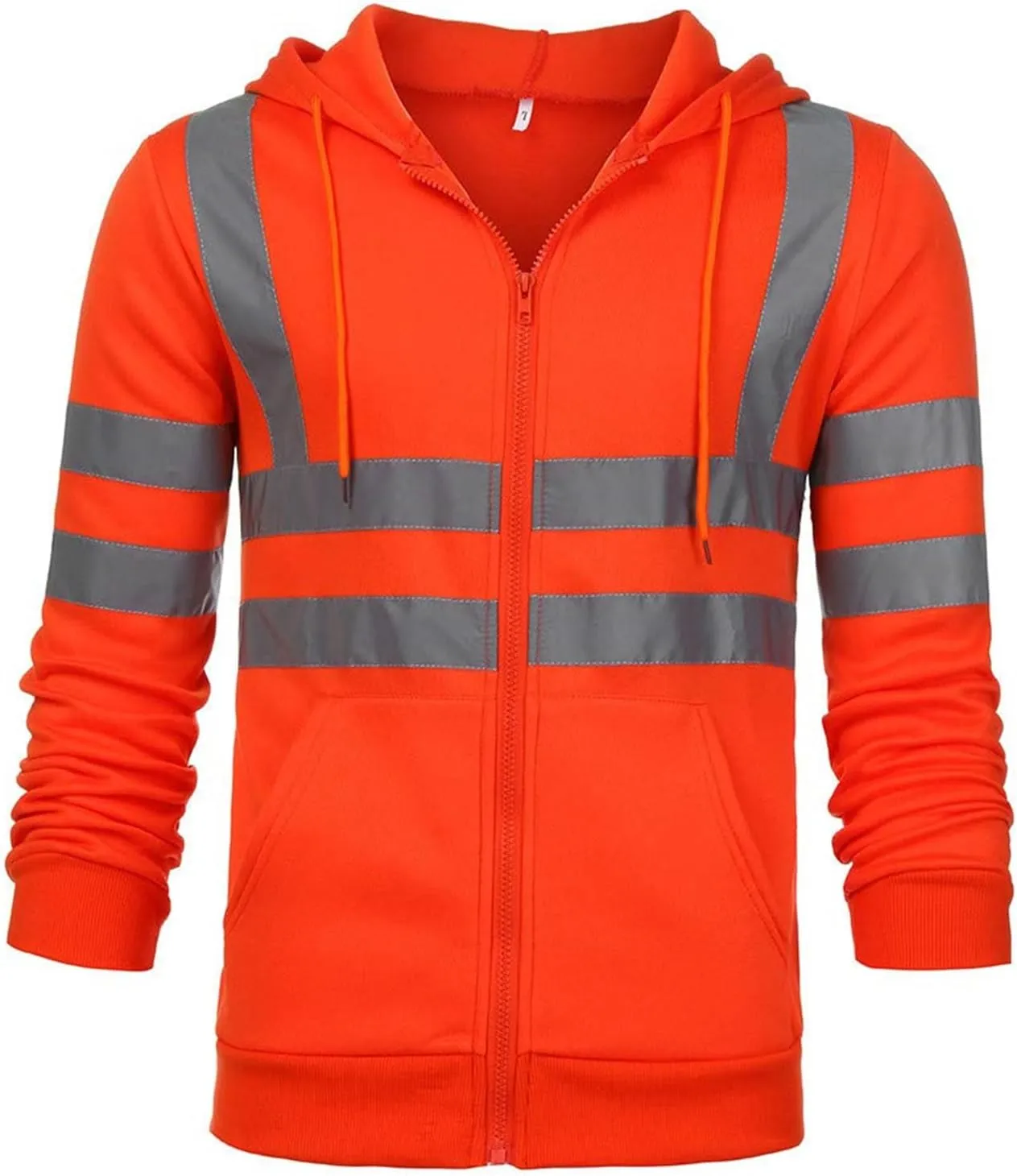 Mens High Visibility Hoodies Midweight Loose Fit Hooded Pullover Hoodie with Lime Reflective Stripes, Class 3 Safe