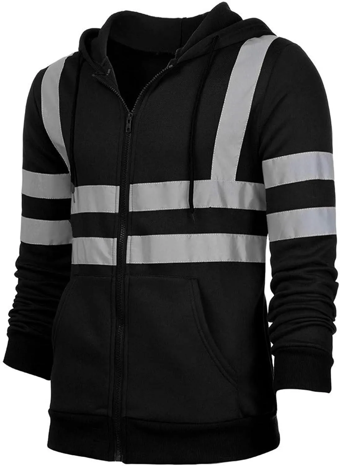 Mens High Visibility Hoodies Midweight Loose Fit Hooded Pullover Hoodie with Lime Reflective Stripes, Class 3 Safe