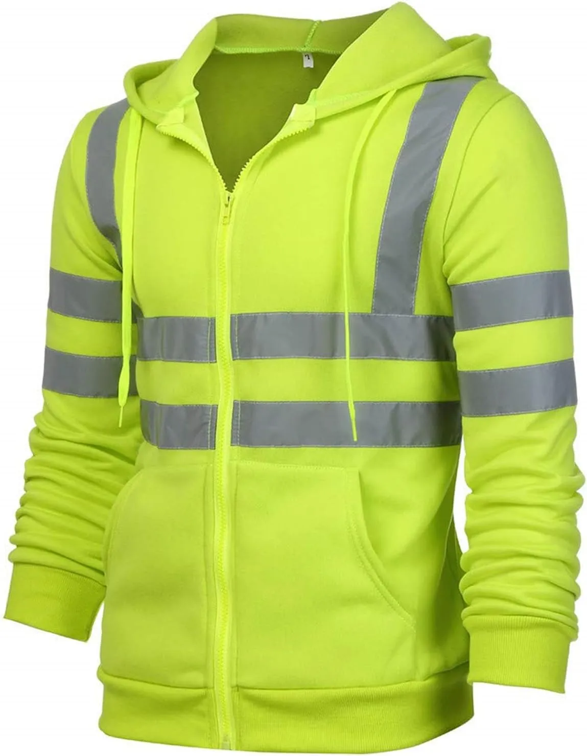 Mens High Visibility Hoodies Midweight Loose Fit Hooded Pullover Hoodie with Lime Reflective Stripes, Class 3 Safe