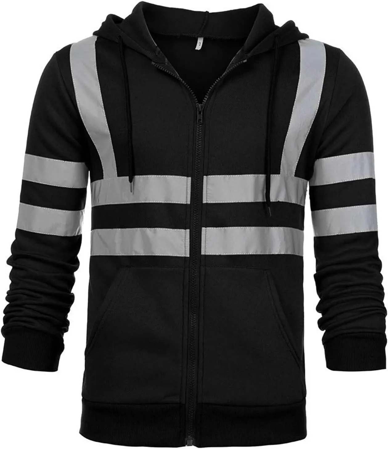 Mens High Visibility Hoodies Midweight Loose Fit Hooded Pullover Hoodie with Lime Reflective Stripes, Class 3 Safe