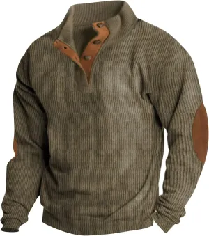 Mens Sweatshirts Button Standing Collar Sweatshirts Corduroy Long Sleeve Pullover Comfy Outdoor Tops Midweight Shirt