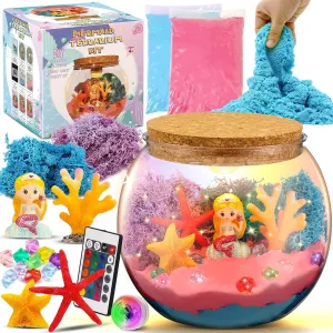 Mermaid Terrarium Kit for Kids, Light Up Terrarium Arts & Crafts Kit with Mermaids Toy for Girls, Fun DIY Mermaid Arts and Crafts Projects, Birthday Gifts for Girl Ages 3 4 5 6 7 8 9 10 11 12 Year Old