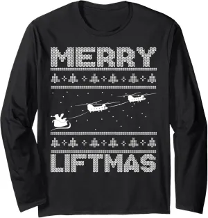 Merry Liftmas Chinook Helicopter Ugly Christmas Chinook Long Sleeve T-Shirt