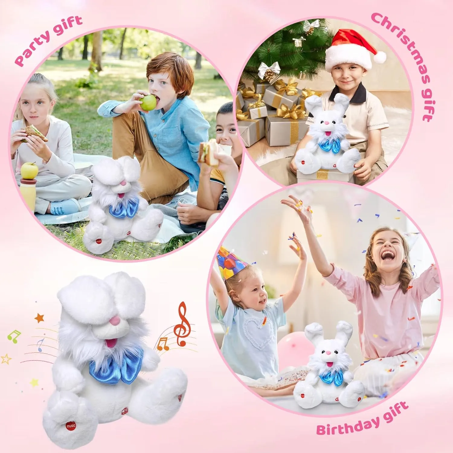 MIAODAM Peek A Boo Bunny Stuffed Animal, Singing Baby Toys for Kids, Children Song & Lullabies Easter Bunny Rabbit Repeats What You Say, Bunny Baby Toys 6-12 Months Talking Singing with Floppy Ears