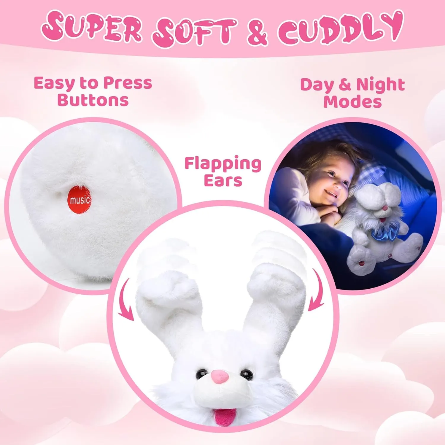 MIAODAM Peek A Boo Bunny Stuffed Animal, Singing Baby Toys for Kids, Children Song & Lullabies Easter Bunny Rabbit Repeats What You Say, Bunny Baby Toys 6-12 Months Talking Singing with Floppy Ears