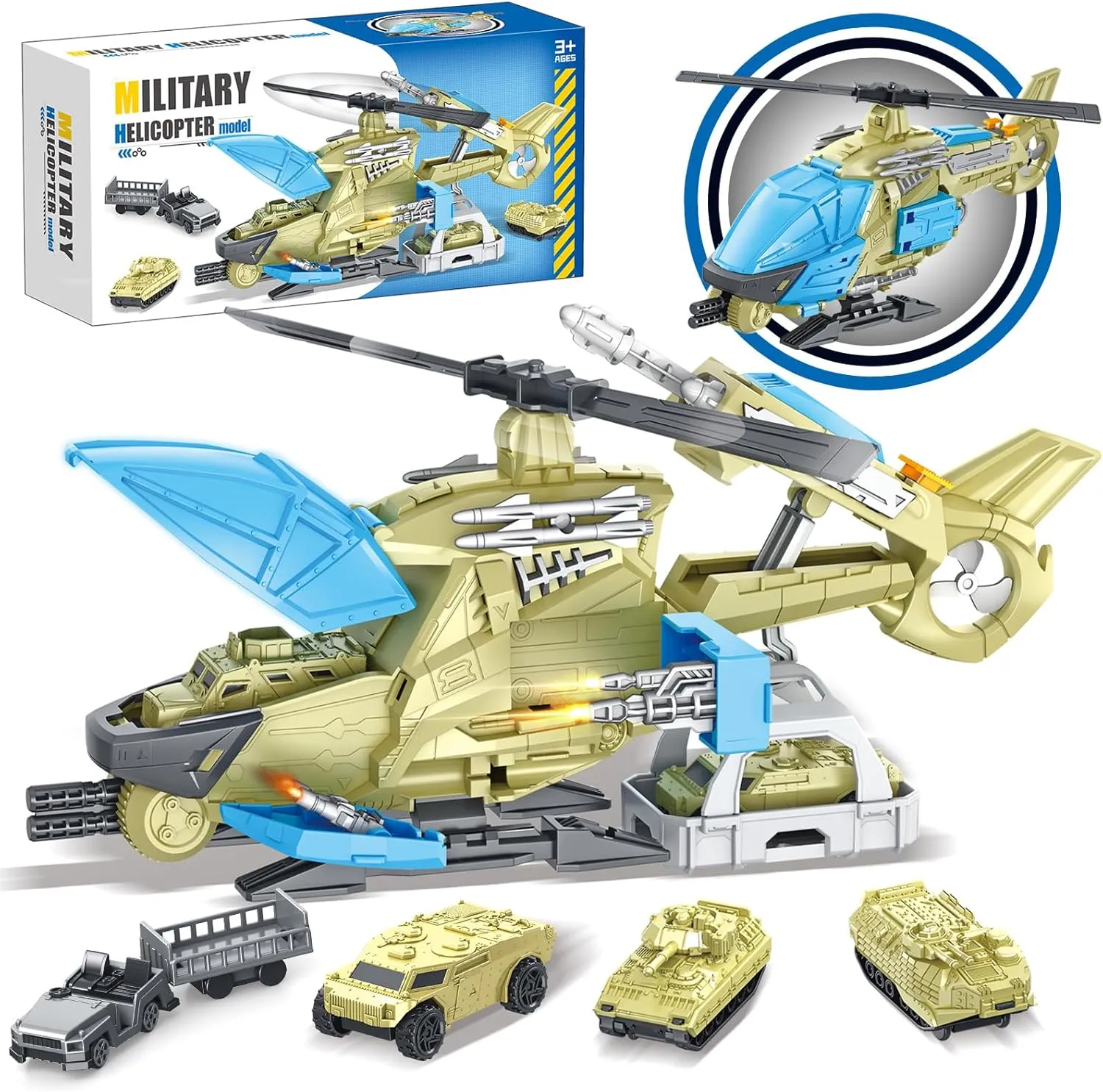 Military Helicopter Toys Set with Military Vehicles, Army Vehicle Car Toys, Army Toy Tank, Helicopter for Kids Christmas Birthday Party Gift for Over 3 Years Old Boys Girls Toddlers, Green