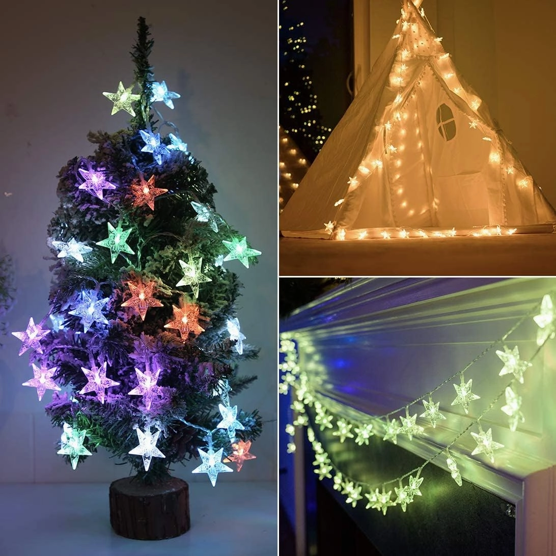 Minetom Star String Lights for Bedroom - 33 ft Plug-in Color Changing Star String Lights with Remote and Timer for Bedroom Tent Loft Bed Window Backyard Patio Porch Balcony Party Wedding, RGB