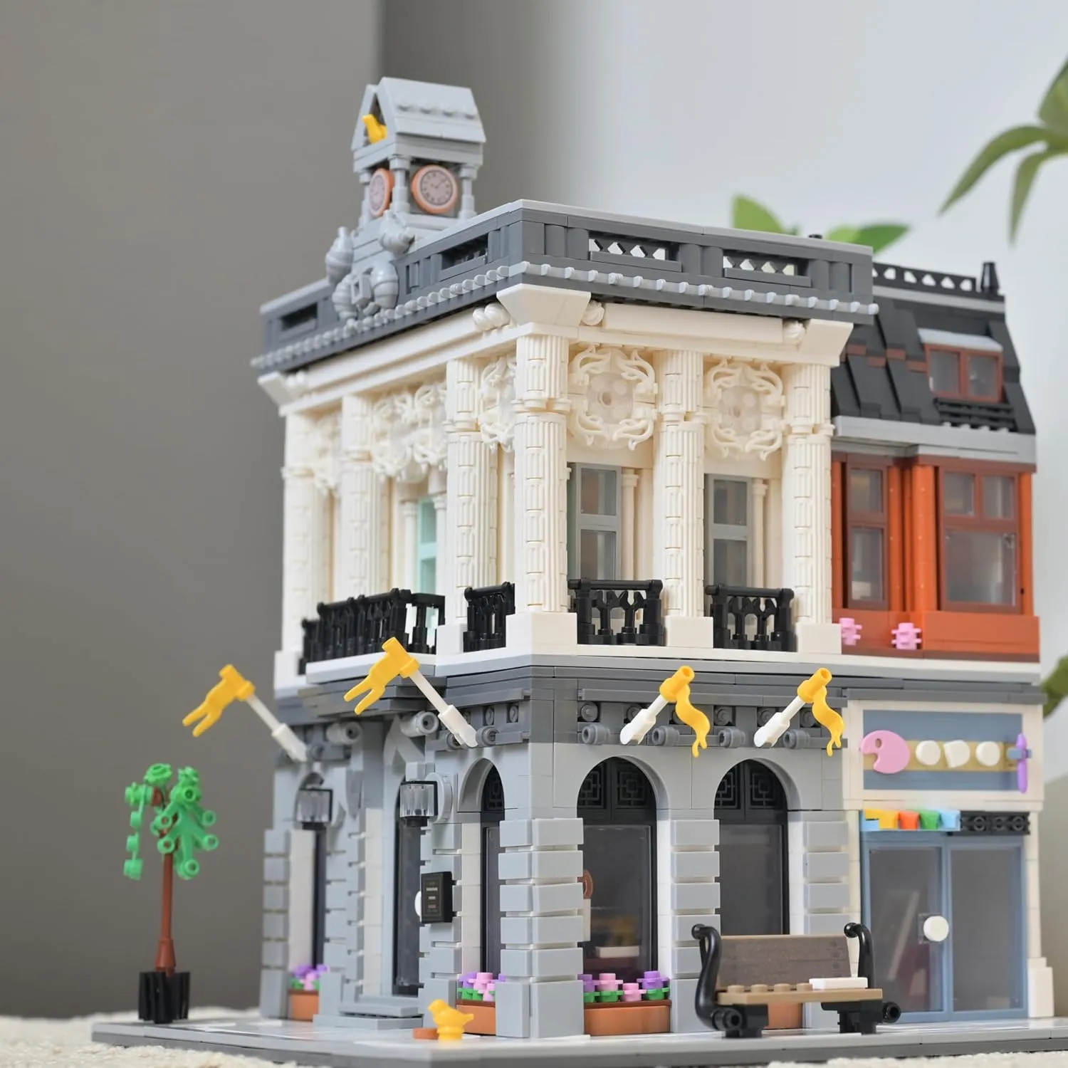 Mini Bank Architecture Mini Building Blocks Set with LED Lights,2 Levels Modular Architecture,MOC Creative Model Set,Construction Toy for Adult(2080Pcs)