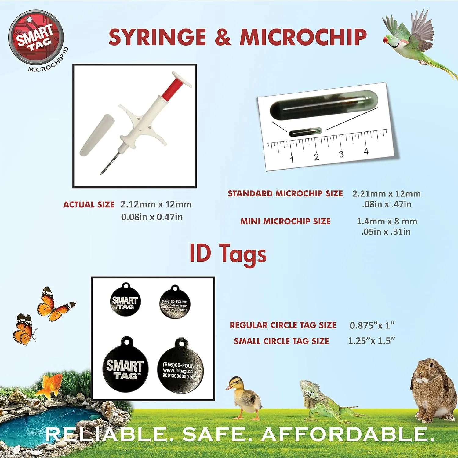 Mini ISO Data Microchip with Lifetime Pet Recovery Service/24-7 US Call Center/Free Registration, Implanter & Metal ID Tag for Dogs, Cats & All Animals, 15 Gauge/Reusable Poly-Bag/25 Pack
