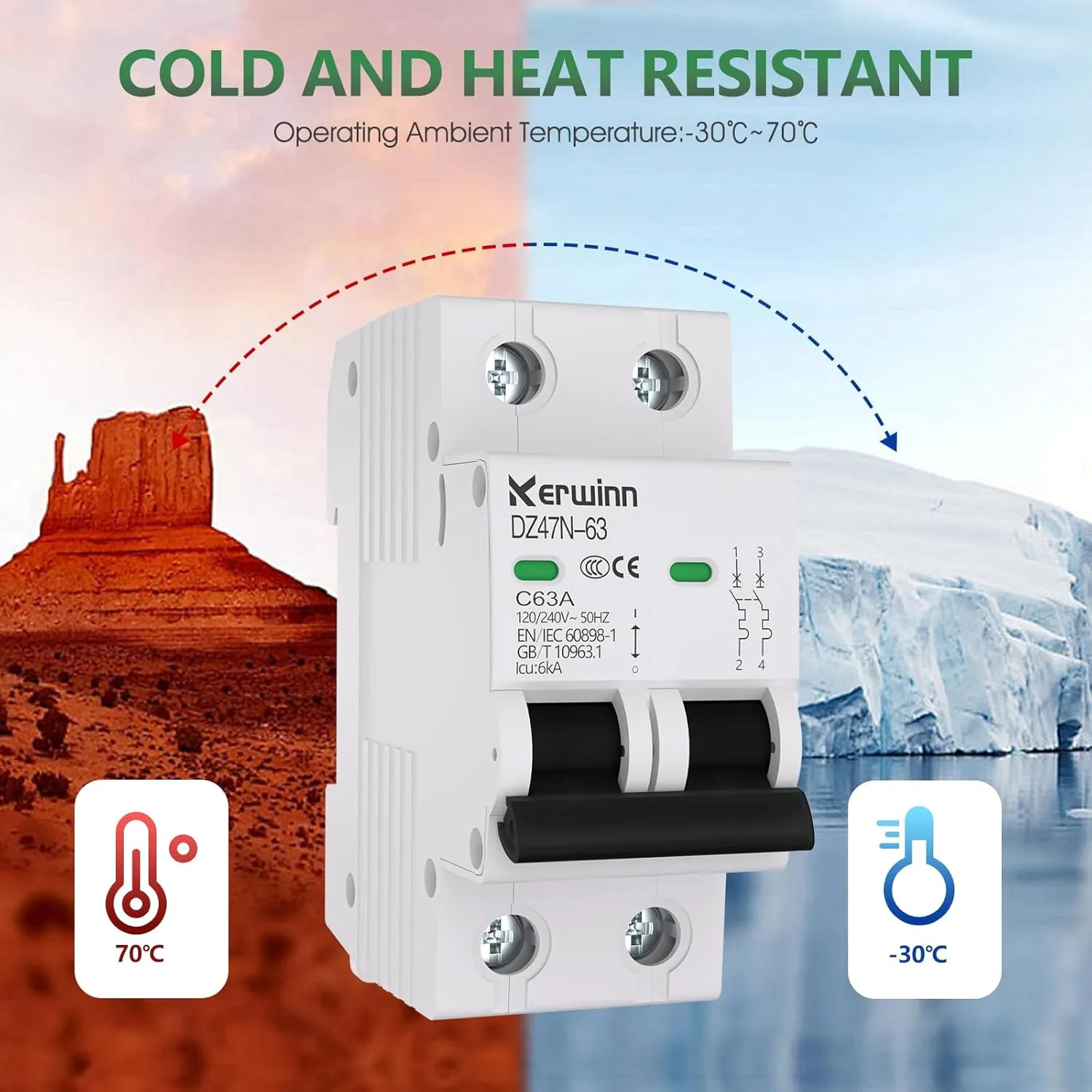 Miniature Circuit Breaker 120V/240V ac Circuit Breaker 2Pole 32Amp Smart Circuit Breaker DIN Rail Mount for Marine Power Systems,Solar photovoltaic Systems(C32A)