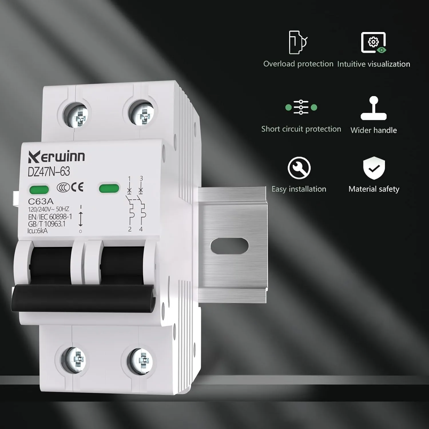 Miniature Circuit Breaker 120V/240V ac Circuit Breaker 2Pole 32Amp Smart Circuit Breaker DIN Rail Mount for Marine Power Systems,Solar photovoltaic Systems(C32A)
