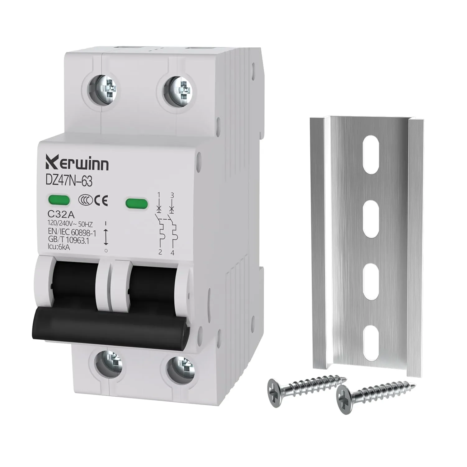 Miniature Circuit Breaker 120V/240V ac Circuit Breaker 2Pole 32Amp Smart Circuit Breaker DIN Rail Mount for Marine Power Systems,Solar photovoltaic Systems(C32A)