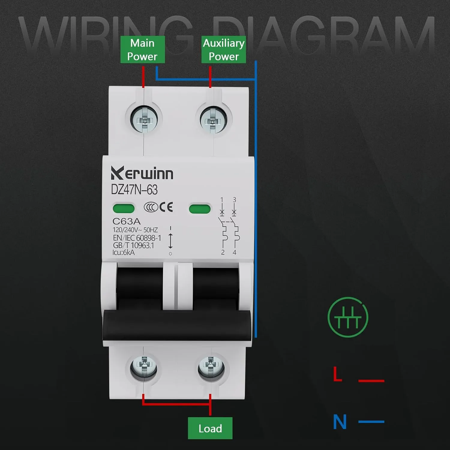 Miniature Circuit Breaker 120V/240V ac Circuit Breaker 2Pole 32Amp Smart Circuit Breaker DIN Rail Mount for Marine Power Systems,Solar photovoltaic Systems(C32A)