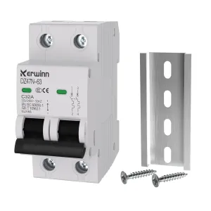 Miniature Circuit Breaker 120V/240V ac Circuit Breaker 2Pole 32Amp Smart Circuit Breaker DIN Rail Mount for Marine Power Systems,Solar photovoltaic Systems(C32A)