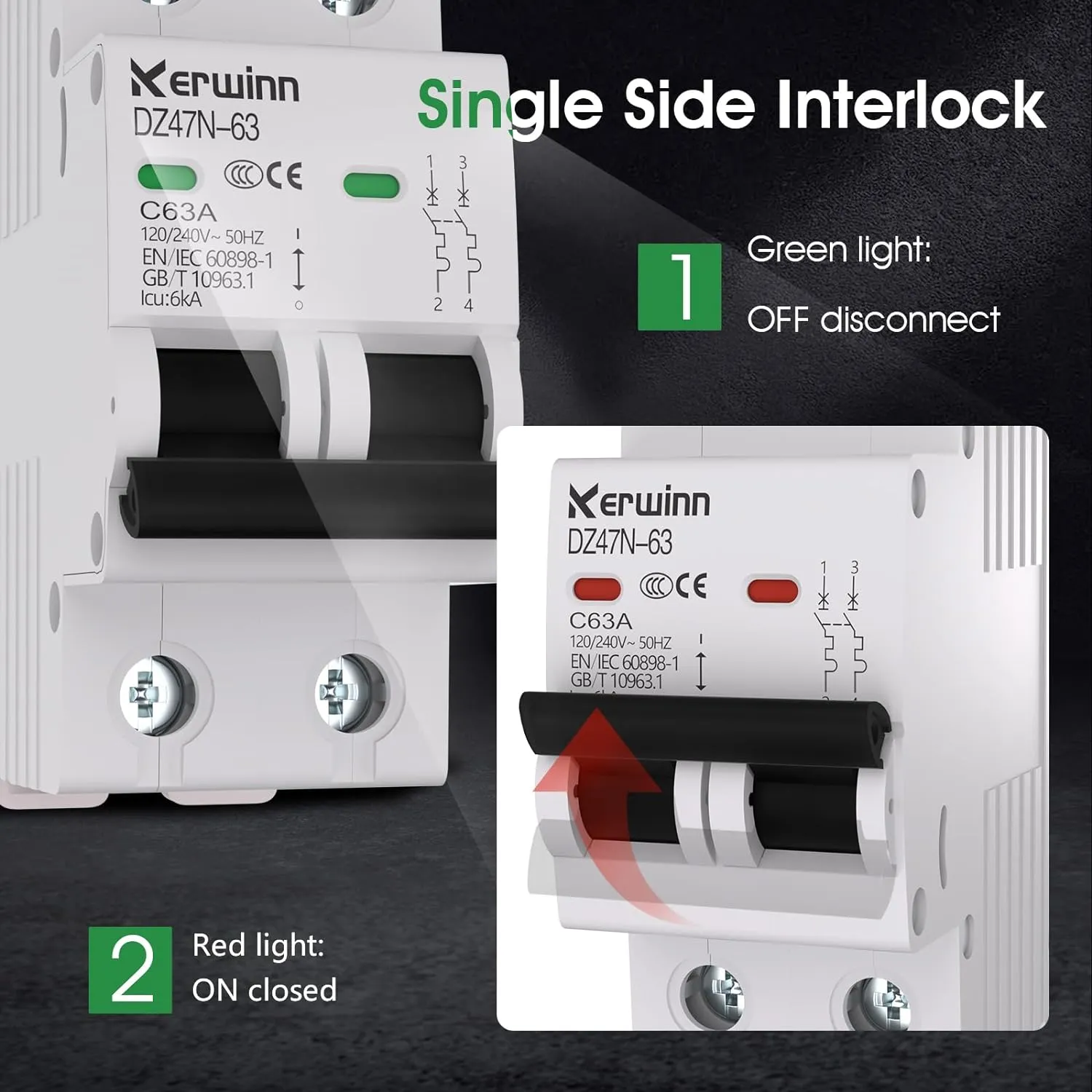 Miniature Circuit Breaker 120V/240V ac Circuit Breaker 2Pole 32Amp Smart Circuit Breaker DIN Rail Mount for Marine Power Systems,Solar photovoltaic Systems(C32A)
