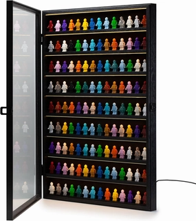 Minifigure Display Case with LED Light, Building Block Toy Miniature Action Figure Collectors Showcase, Mini Figures Wooden Lockable Display Frame Collector Cabinet Box Wall Mount