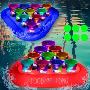mishunyus Glow Large Pool Games, Inflatable Toss Game Set, Light Up Floating Pool Games, Daytime/Nighttime Glowing Pool Party Games, Summer Swimming Pool Games, 2 Pool Float Rack(Flashing 16 oz Cup)