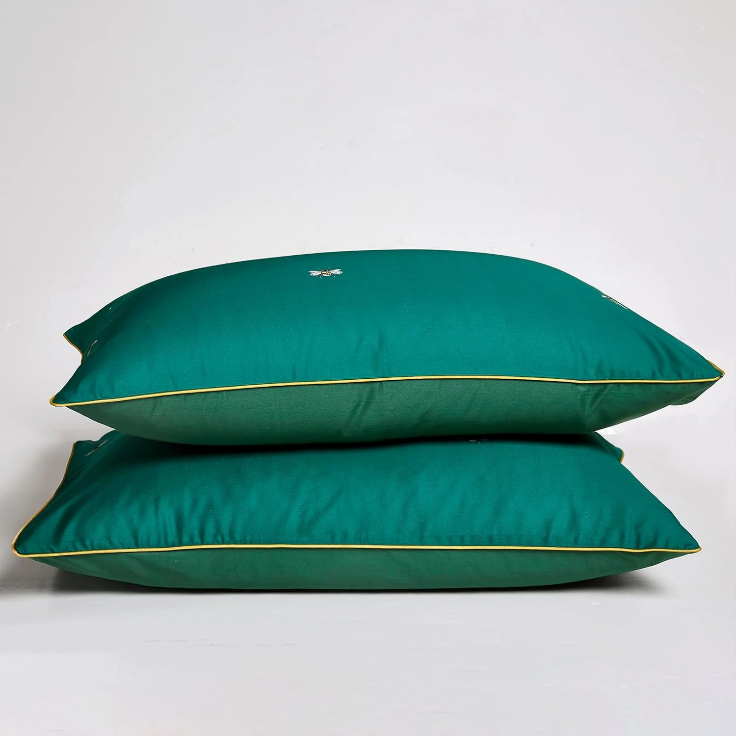 mixinni Dark Green Duvet Cover Queen Size, 100% Long Staple Cotton Honeybee Floral Pattern 3pc Bedding Duvet Cover Set with Zipper Ties 2 Pillowcases Perfect for Him and Her-Queen Size
