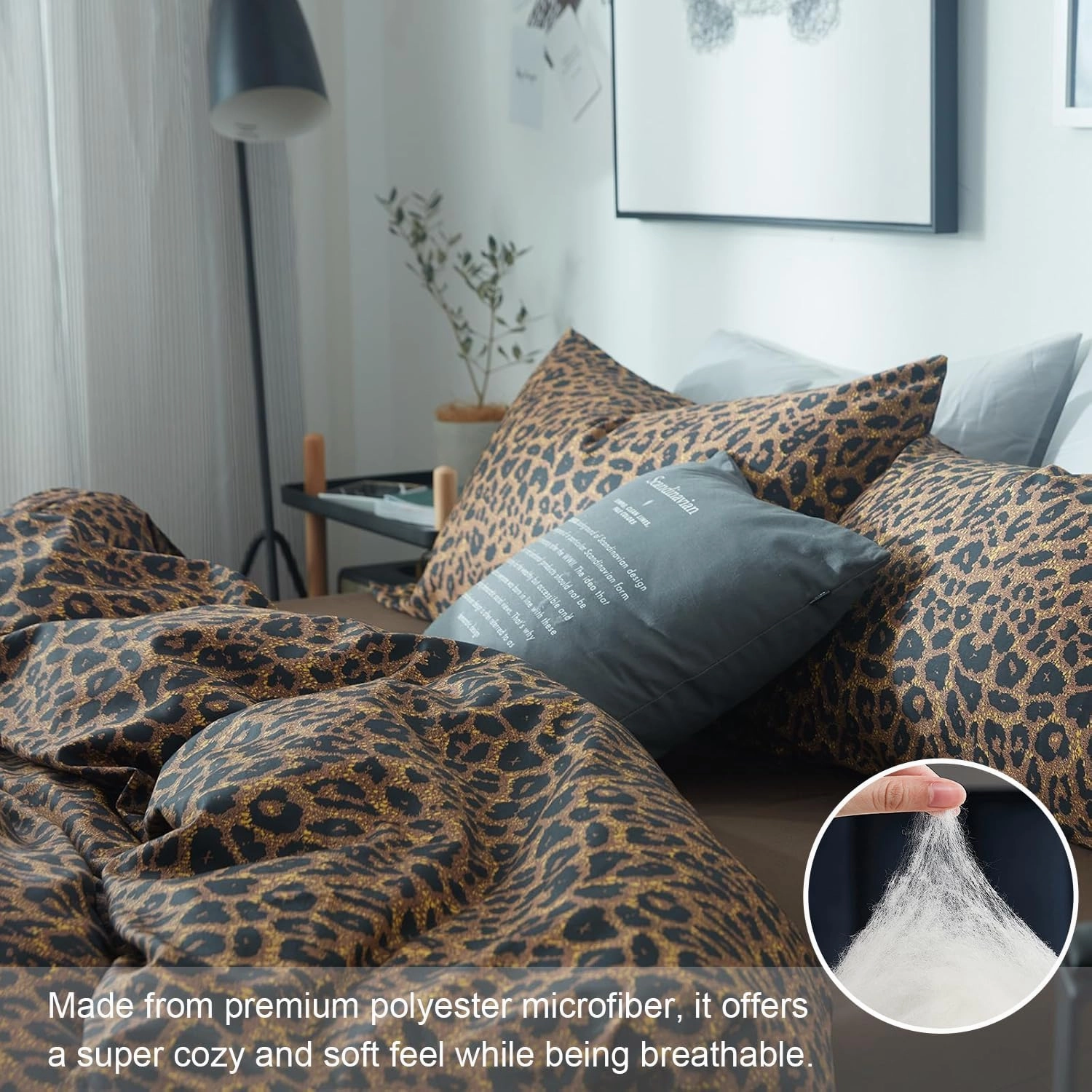 mixinni Leopard Print Comforter Set Twin XL-3 Pieces Animal Cheetah Printed Comforter Sexy Soft Fluffy Brown/Black Floral Print Bedding Set with 2 Pillowcases for All Season-Twin XL Size