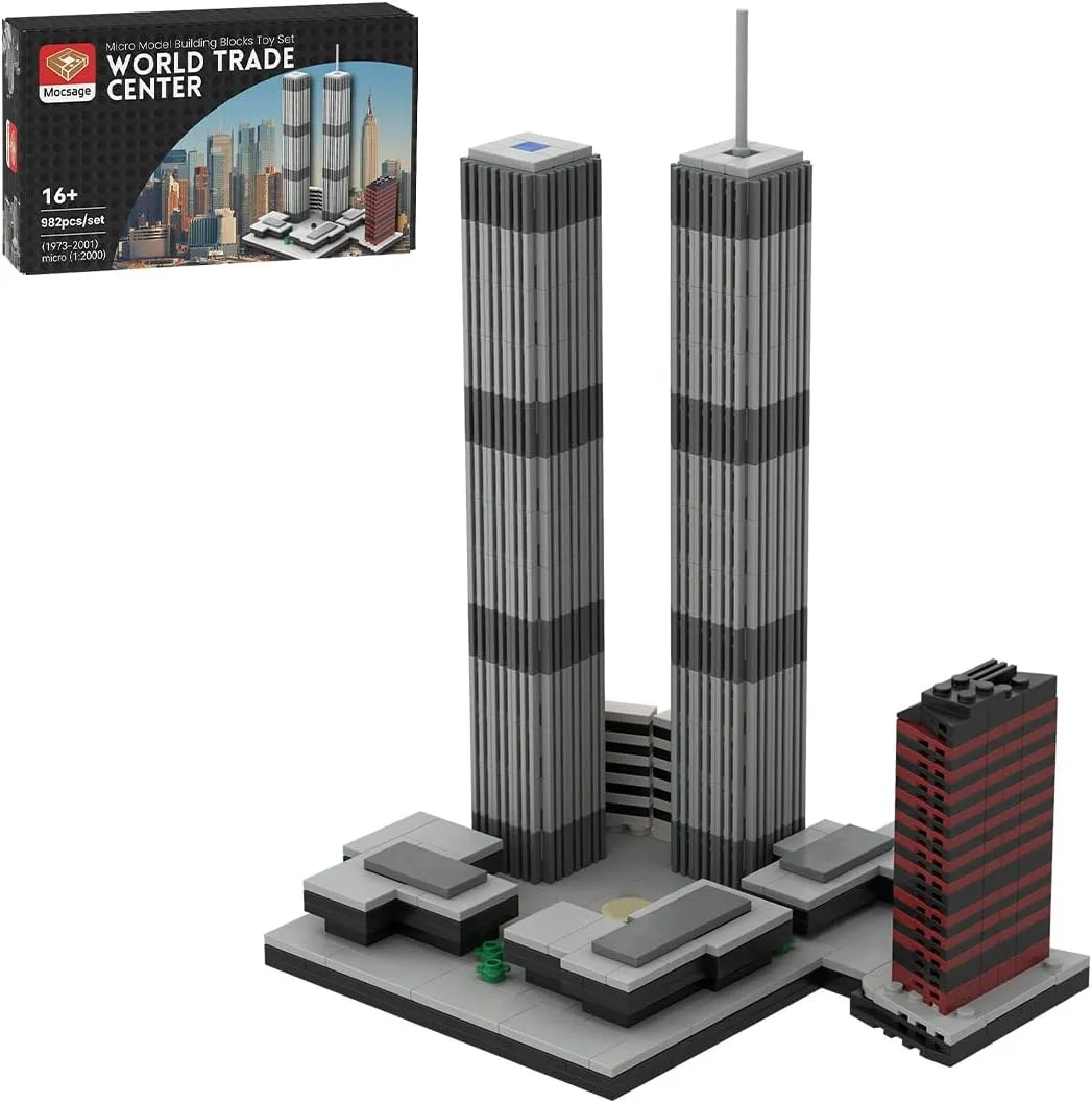 Modular Building Kit, 1/2000 Scale 982 Landmark Architecture World Trade Center Part Bricks Model Assembly Toy Sets, Creative MOC Building Blocks for Adults